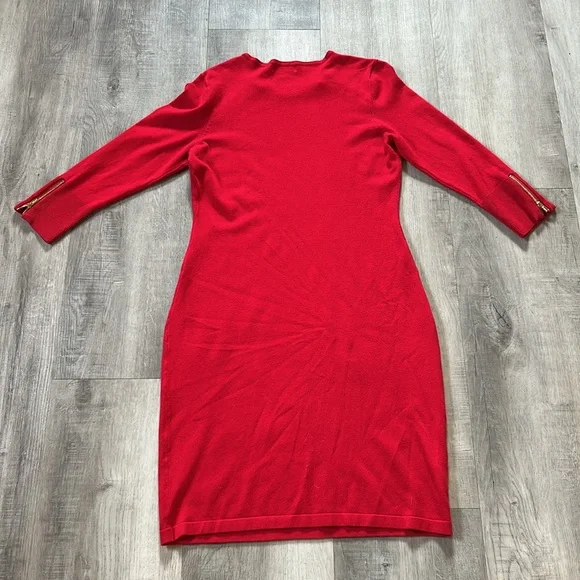 Calvin Klein Red Dress with Gold Zipper Details Sz Medium - Picture 5 of 7